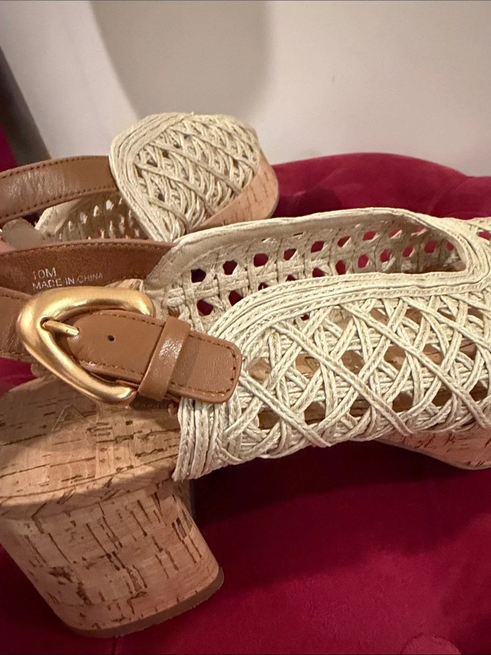 Aerosoles 10 Woven Slingback Cork Wedge Sandals - Beige